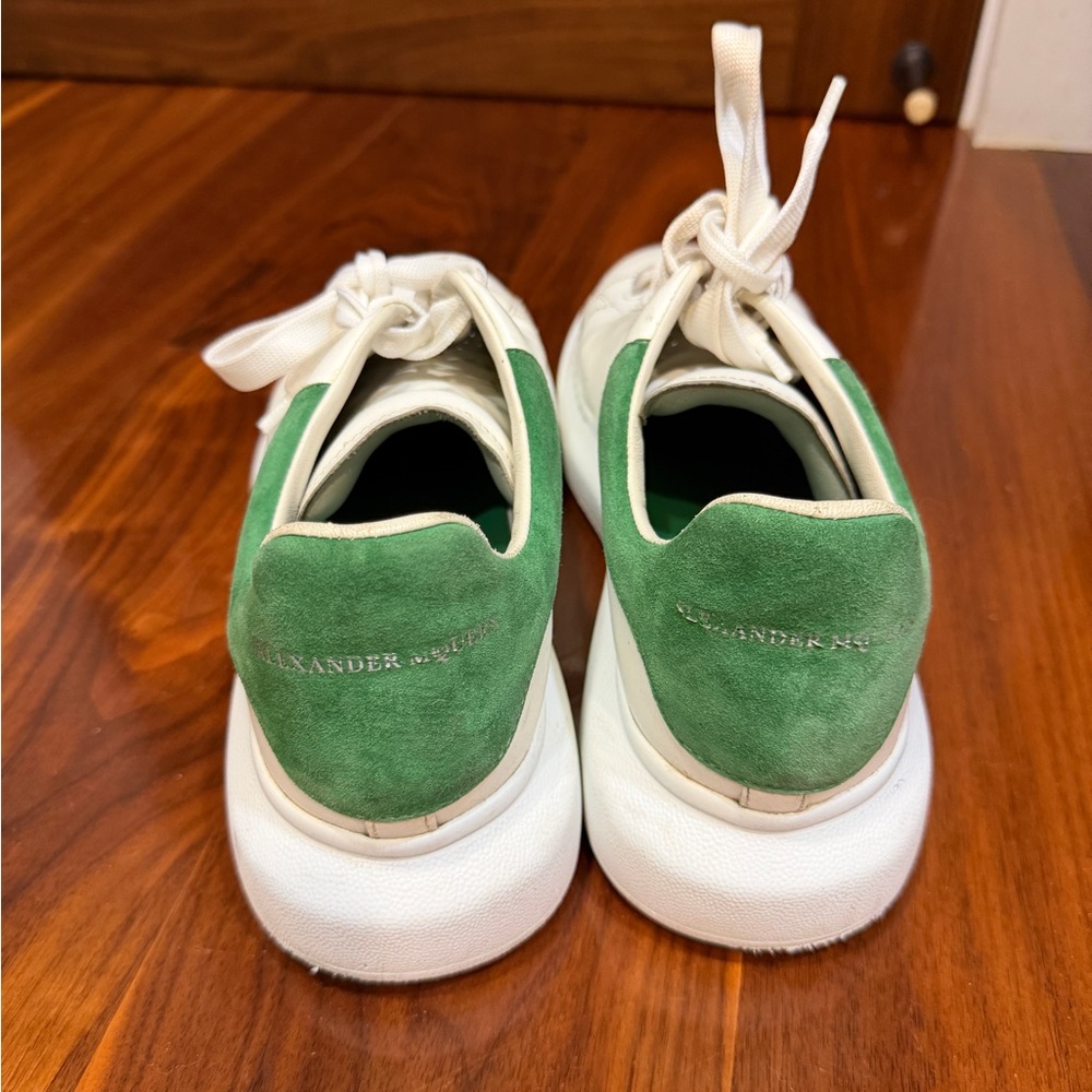 Alexander McQueen White Sneakers with Green Suede Accent